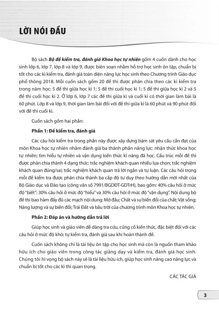 BỘ ĐỀ KIỂM TRA, ĐÁNH GIÁ KHOA HỌC TỰ NHIÊN LỚP 6 (Theo chương trình GDPT 2018)